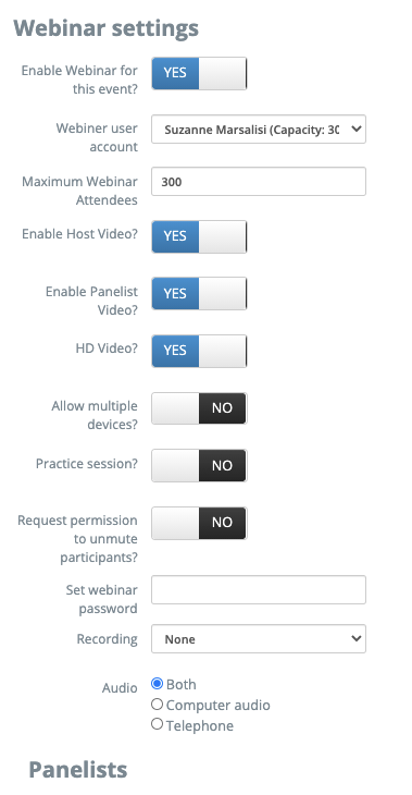 Zoom Webinar Settings