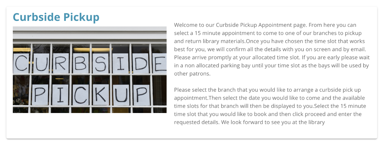 Curbside Pickup Landing Page Welcome Message