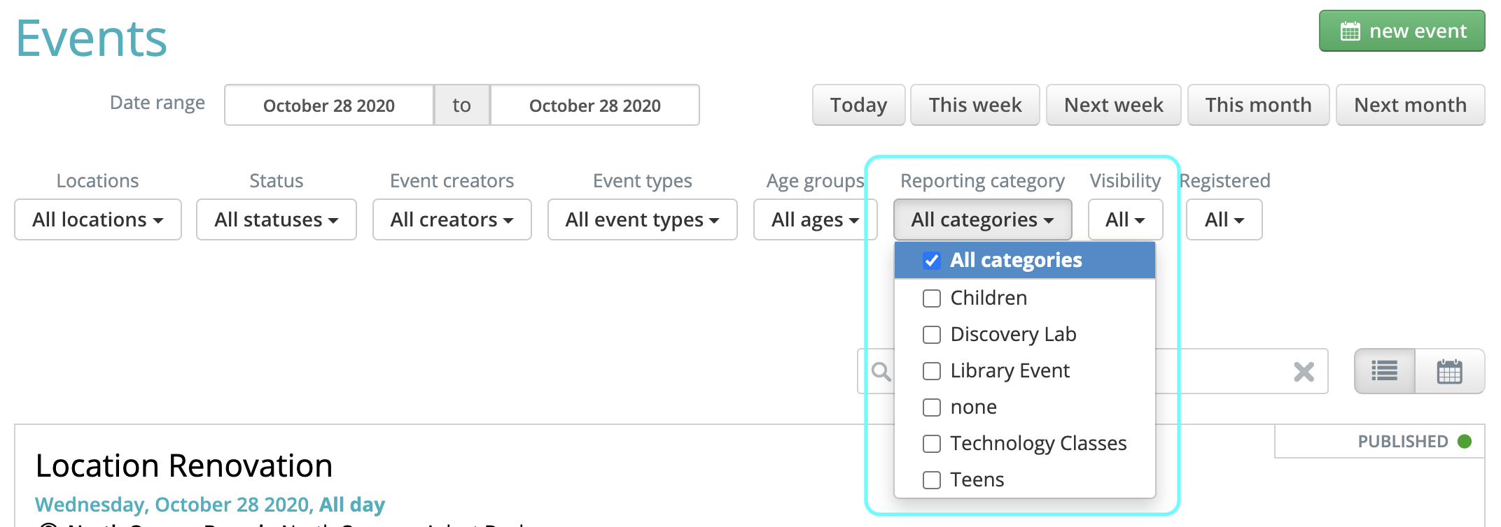 Hide reporting categories